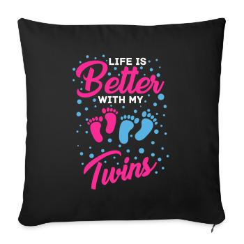 Life Better With Twins Mom - Sofakissenbezug 45 x 45 cm - Schwarz - Vorne