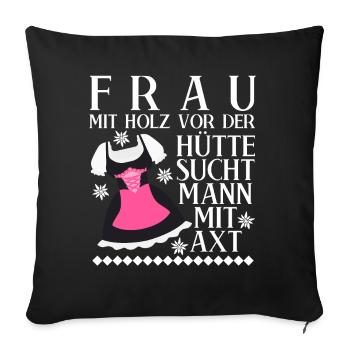 Single Frau Dirndl Alleinstehend - Sofakissenbezug 45 x 45 cm - Schwarz - Vorne