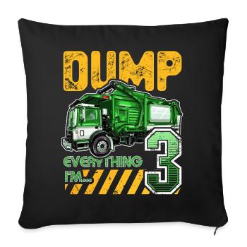 Camion à ordures 3ème anniversaire Anniversaire de 3 ans - Housse de coussin décorative 45 x 45 cm - noir - Devant