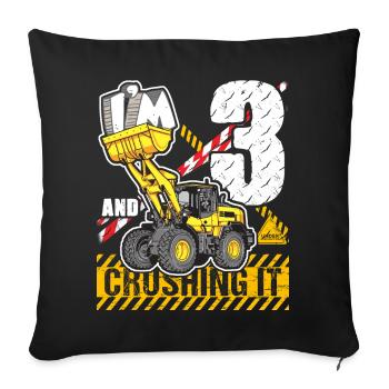 Ich bin 3 & Crushing It 3. Geburtstag Jungen Bagger - Sofakissenbezug 45 x 45 cm - Schwarz - Vorne