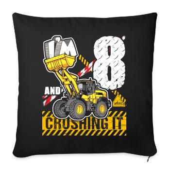 Ich bin 8 & Crushing It 8th Birthday Boys Excavator - Sofakissenbezug 45 x 45 cm - Schwarz - Vorne