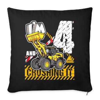 Ich bin 4 & Crushing It 4th Birthday Boys Excavator - Sofakissenbezug 45 x 45 cm - Schwarz - Vorne
