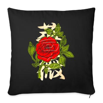 Rose rouge avec caractères japonais - Housse de coussin décorative 45 x 45 cm - noir - Devant
