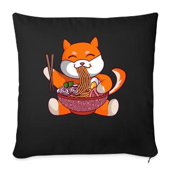 Anime Fox Eats Japanese Noodles Ramen Kawaii - Sofa pillowcase 17,3'' x 17,3'' (45 x 45 cm) - black - Front
