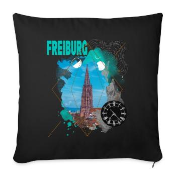 Freiburg Germany City Skyline Vintage Retro - Sofa pillowcase 17,3'' x 17,3'' (45 x 45 cm) - black - Front