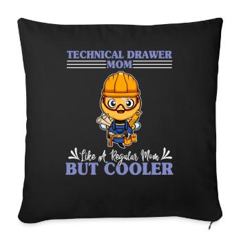 Dessinateur technique Maman comme une maman régulière mais plus cool - Housse de coussin décorative 45 x 45 cm - noir - Devant
