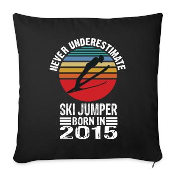 Ne sous-estimez jamais le sauteur à ski né en 2015 - Housse de coussin décorative 45 x 45 cm - noir - Devant