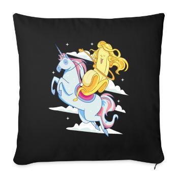 Heroic Banana With Long Hair Riding An Unicorn - Sofa pillowcase 17,3'' x 17,3'' (45 x 45 cm) - black - Front