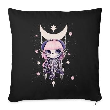 Kawaii Skelett Chibi Witch Anime Mond Pastell Goth - Sofakissenbezug 45 x 45 cm - Schwarz - Vorne