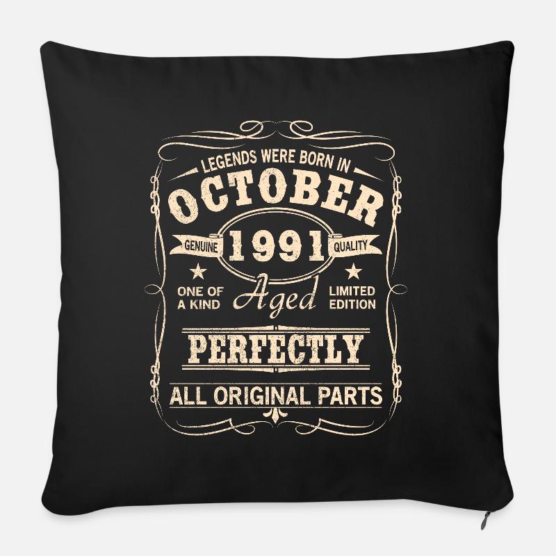 Millésime Octobre 1991 Anniversaire - Housse de coussin décorative 45 x 45 cm - noir