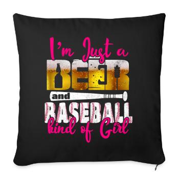 Je suis juste une bière et une fille de baseball - Housse de coussin décorative 45 x 45 cm - noir - Devant