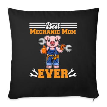 Meilleur mécanicien maman jamais technicien cadeau de fête des mères - Housse de coussin décorative 45 x 45 cm - noir - Devant