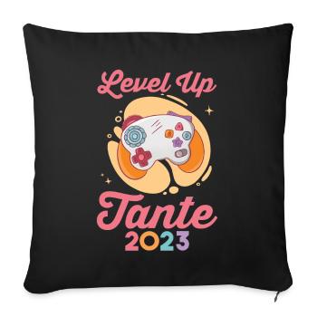 Tante 2023 Gamer Zocker Werdende Tante - Sofakissenbezug 45 x 45 cm - Schwarz - Vorne