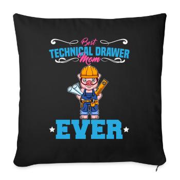 Meilleur dessinateur technique Maman Jamais drôle Archtect Cadeau - Housse de coussin décorative 45 x 45 cm - noir - Devant