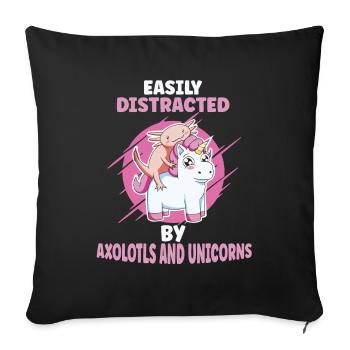 Facilement distrait par les axolotls et les licornes - Housse de coussin décorative 45 x 45 cm - noir - Devant