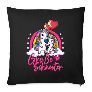 Große Schwester Einhorn - Sofakissenbezug 45 x 45 cm - Schwarz - Vorne