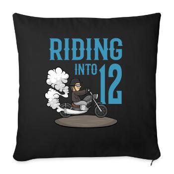 Motocycliste roulant dans 12 Anniversaire de moto - Housse de coussin décorative 45 x 45 cm - noir - Devant