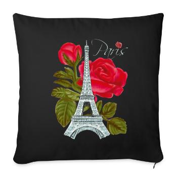 Liebes-Paris-Eiffelturm mit Rosen-Franzosen-Liebes - Sofakissenbezug 45 x 45 cm - Schwarz - Vorne