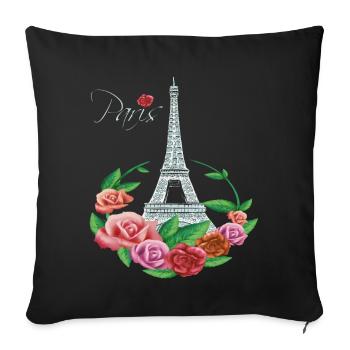 Eiffel Tower Blooms Paris with Rose French Franks - Sofa pillowcase 17,3'' x 17,3'' (45 x 45 cm) - black - Front