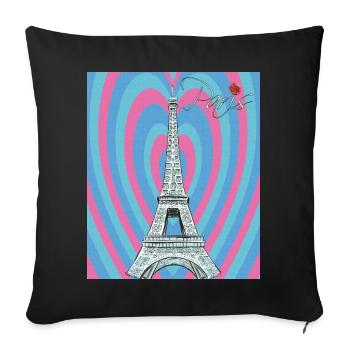Eiffel Tower-Retro Heart-Paris-Roses-French Lie - Sofa pillowcase 17,3'' x 17,3'' (45 x 45 cm) - black - Front