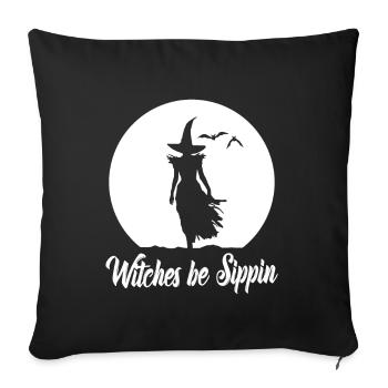 Witches Be Sippin Witch Squad Wine Glass Halloween - Housse de coussin décorative 45 x 45 cm - noir - Devant