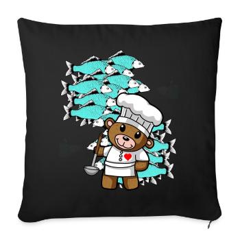 Fish Gourmet Kitchen Home Cook Teddy Chef - Sofa pillowcase 17,3'' x 17,3'' (45 x 45 cm) - black - Front