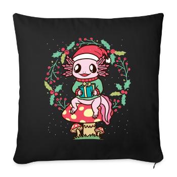 Axolotl On mushroom with Christmas hat Christmas - Sofa pillowcase 17,3'' x 17,3'' (45 x 45 cm) - black - Front