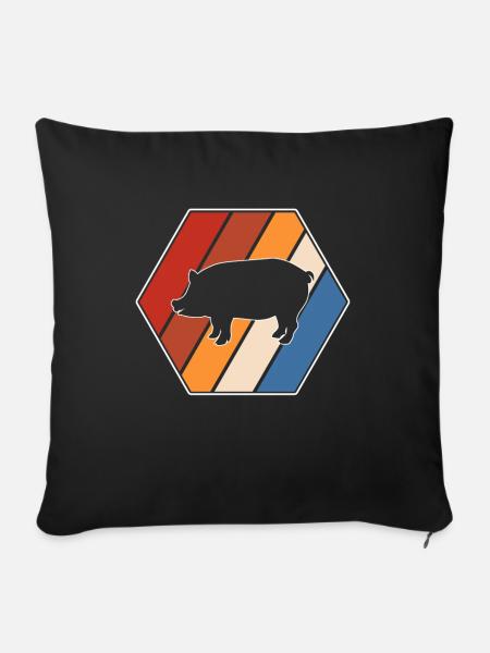 Schwein Retro - Sofakissenbezug 45 x 45 cm - Schwarz