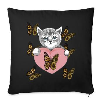 Tournesol Chat Papillon Chaton Bébé L - Housse de coussin décorative 45 x 45 cm - noir - Devant