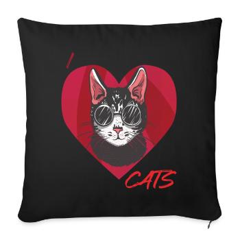 J’aime chat chaton coeur Bengal chat chat - - Housse de coussin décorative 45 x 45 cm - noir - Devant