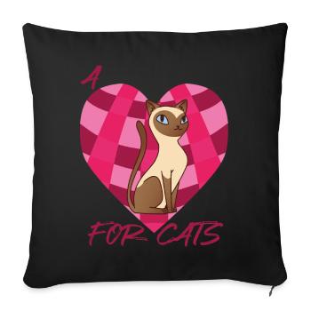 Love Siamois Cat Heart pour chats mignons - Housse de coussin décorative 45 x 45 cm - noir - Devant