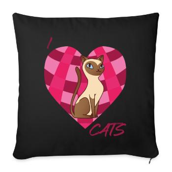 Siam Cat Love Cats Siamese Cat Heart for Cats and K - Sofa pillowcase 17,3'' x 17,3'' (45 x 45 cm) - black - Front
