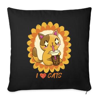 Tournesol avec chat mignon Amour Chat Bengale - Housse de coussin décorative 45 x 45 cm - noir - Devant