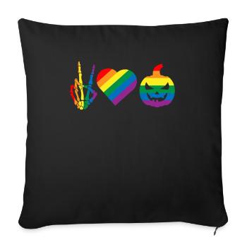 Peace Love Pride Gay Pride Halloween Skeleton - Housse de coussin décorative 45 x 45 cm - noir - Devant