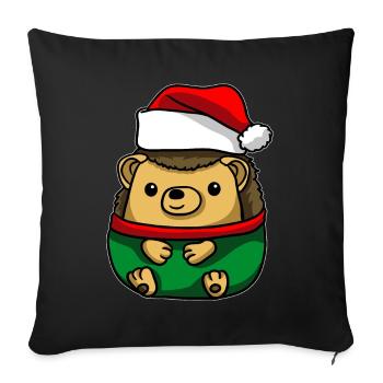 Hedgehog with Christmas Hat Christmas Costume - Sofa pillowcase 17,3'' x 17,3'' (45 x 45 cm) - black - Front