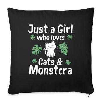 Juste une fille qui aime les chats et Monstera - Housse de coussin décorative 45 x 45 cm - noir - Devant