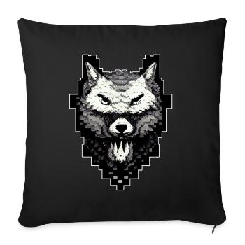 Wolf Head Pixel Art 8 -Bit -Retro -Videospiel - Sofakissenbezug 45 x 45 cm - Schwarz - Vorne