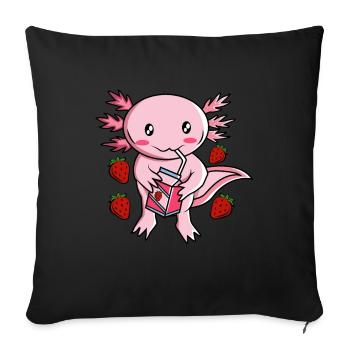 Kawaii Axolotl Erdbeermilch Milchshake Anime - Sofakissenbezug 45 x 45 cm - Schwarz - Vorne