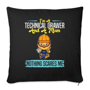 Je suis un dessinateur technique et une maman rien ne me fait peur - Housse de coussin décorative 45 x 45 cm - noir - Devant