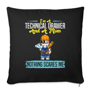 Je suis un dessinateur technique et une maman rien ne me fait peur - Housse de coussin décorative 45 x 45 cm - noir - Devant