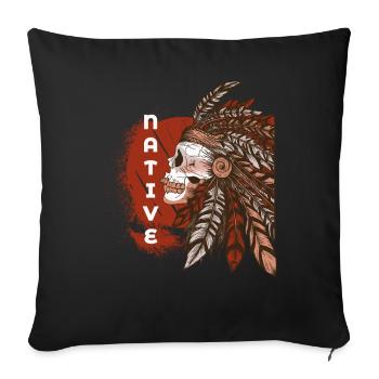 Indianer Indianer Schädel Kopfschmuck - Sofakissenbezug 45 x 45 cm - Schwarz - Vorne