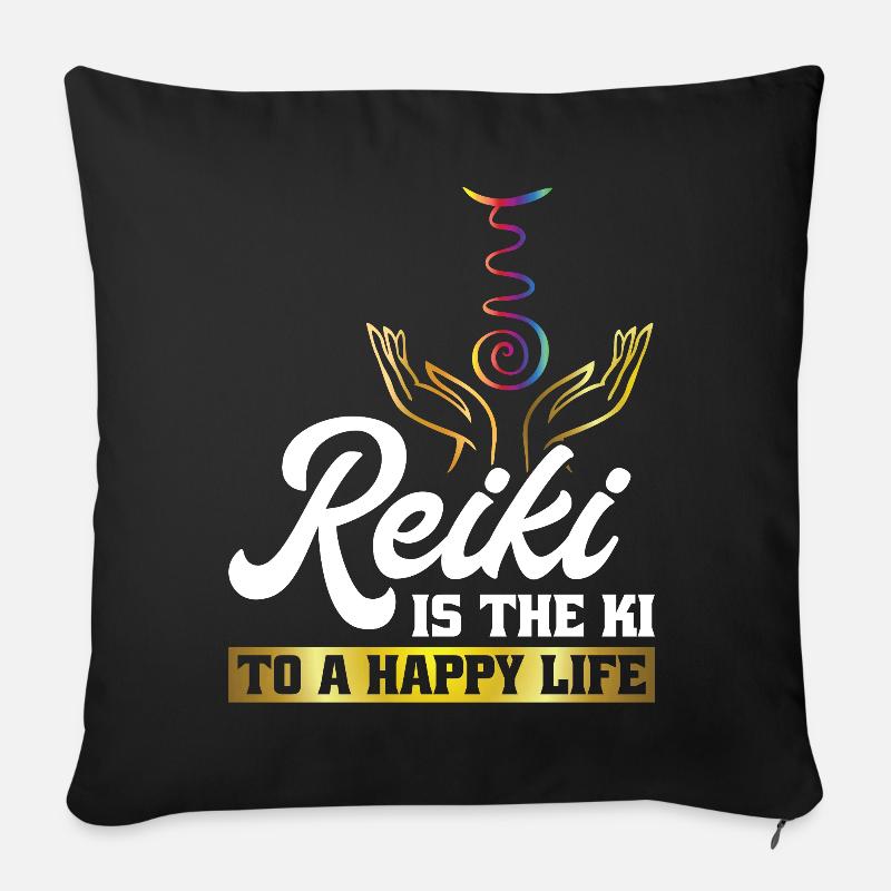 Le Reiki est le ki pour une vie heureuse - Reiki - Housse de coussin décorative 45 x 45 cm - noir