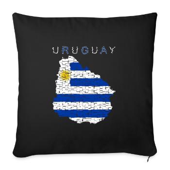 Carte de l’Uruguay Drapeau - Housse de coussin décorative 45 x 45 cm - noir - Devant
