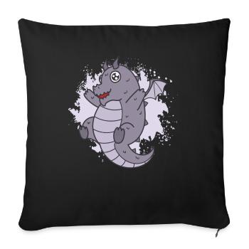 Dragon Kawaii mignon animal fantastique - Housse de coussin décorative 45 x 45 cm - noir - Devant