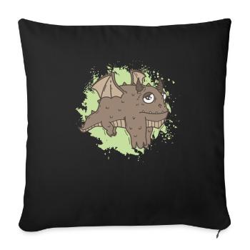 Gros dragon dans kawaii drôle d’animal - Housse de coussin décorative 45 x 45 cm - noir - Devant