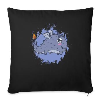 Brûlures épaisses de la queue de dragon kawaii - Housse de coussin décorative 45 x 45 cm - noir - Devant