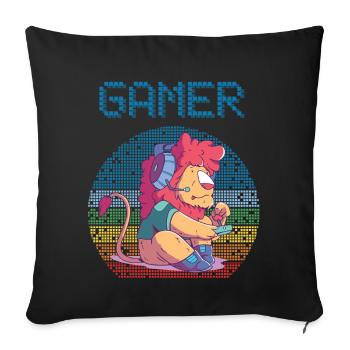 Gamer Retro Video Games Vintage Gaming Funny Lion - Sofakissenbezug 45 x 45 cm - Schwarz - Vorne