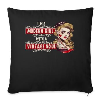 Ein modernes Mädchen mit einem Vintage Soul Pin up - Sofakissenbezug 45 x 45 cm - Schwarz - Vorne