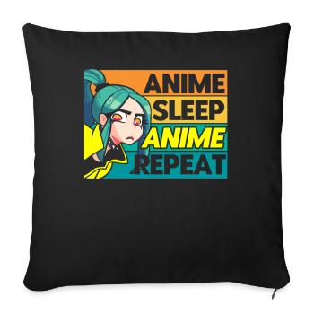 Anime Sleep Anime Repeat - Sofa pillowcase 17,3'' x 17,3'' (45 x 45 cm) - black - Front