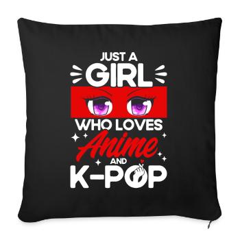 Juste une fille qui aime l’anime et la K-pop - Housse de coussin décorative 45 x 45 cm - noir - Devant